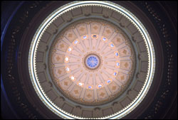 The interior of the dome of the California State Capitol is seen here after the historic restoration of the capitol, 1976-1982.