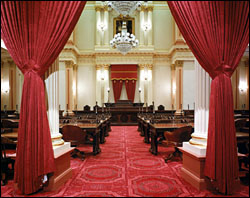The richly decorated restored Senate Chamber of the California State Capitol provides a window into the nineteenth-century, when a guest at the 1869 opening described the room as “rich, tasty and substantial.”