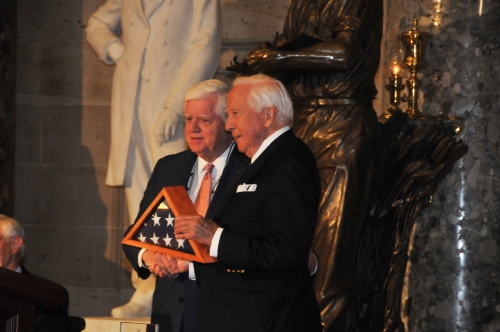 USCHS 2016 Freedom Award / David McCullough: Dan Jordan presents David McCullough with a flag flown over the Capitol