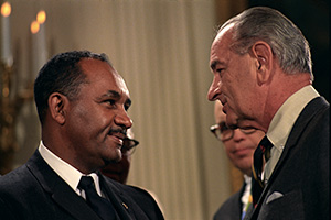 Clarence Mitchell, Jr., and President Johnson. LBJ Library