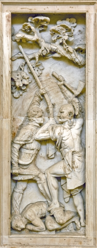 Conflict of Daniel Boone and the Indians, 1773 is a bas-relief in the Capitol Rotunda. 