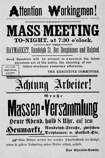 Worker Rights and Congress: Poster advertising the Haymarket Affair