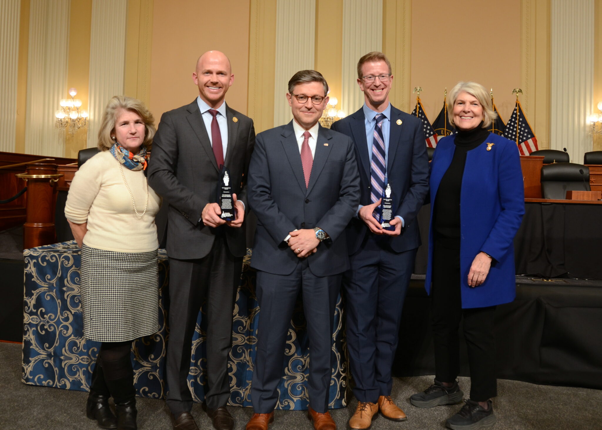 House Speaker Mike Johnson presented the US Capitol Historical Society's 2024 Freedom Award to Reps. Derek Kilmer and William Timmons. Photos (c) Bruce Guthrie