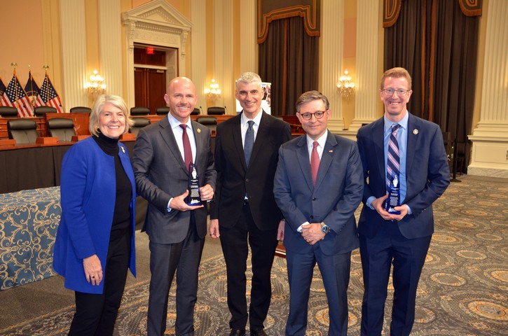 House Speaker Mike Johnson presented the US Capitol Historical Society's 2024 Freedom Award to Reps. Derek Kilmer and William Timmons. Photos (c) Bruce Guthrie