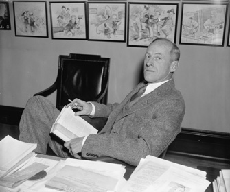 Sen. Millard Tydings (MD) was a prominent New Deal opponent but said after Churchill's speech, "You can follow that fellow anywhere."

Credit: Library of Congress, Prints & Photographs Division, photograph by Harris & Ewing, [LC-DIG-hec-
29304]