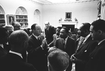 After a March 1966 meeting in the White House, Vice President Hubert Humphrey spoke with civil rights leaders, including (left to right) John Lewis, Rev. Martin Luther King, Jr., and Clarence Mitchell, Jr.

Credit: LBJ Library photo by Yoichi Okamoto