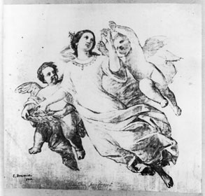 Brumidi drew cartoons like this one for his fresco work in the Capitol; once completed, the designs were transferred to fresh plaster and painted.

Credit: The Library of Congress, Prints & Photographs
Division