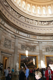 Visitors to the Capitol view the frieze in the
Rotunda.

Credit: The U.S. Capitol Historical Society