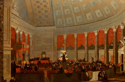 Samuel Morse painted "The House of Representatives" in session in the 1820s.
This chamber is now National Statuary
Hall.

Credit: The National Gallery of Art, Washington