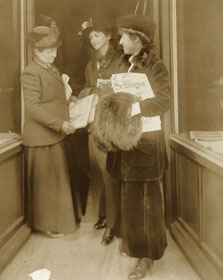 Rankin, right, holds copies of The Suffragist, the newspaper of the National Women's Party, c. 1917.

Credit: The Library of Congress, Prints & Photographs
Division